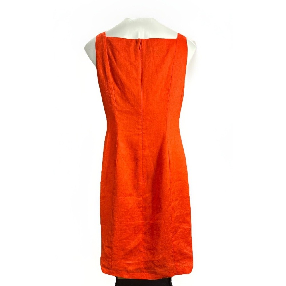 Jones New York Size 10 Scalloped Front Linen Sheath Dress Knee Length Orange - Picture 4 of 6